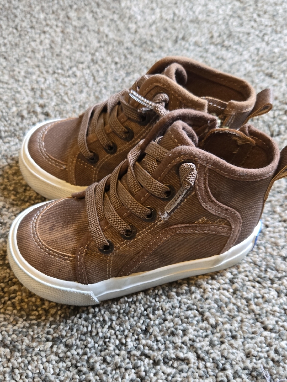 Brown High-Top Kids Sneakers with White Sole